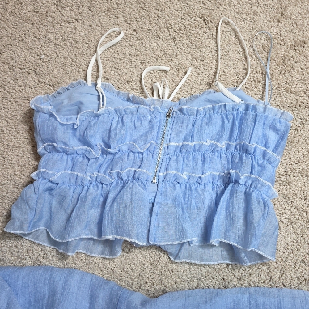 12TH TRIBE Light Blue Dahlia Maxi Skirt and Matching Tie Top Size Large - Picture 12 of 13